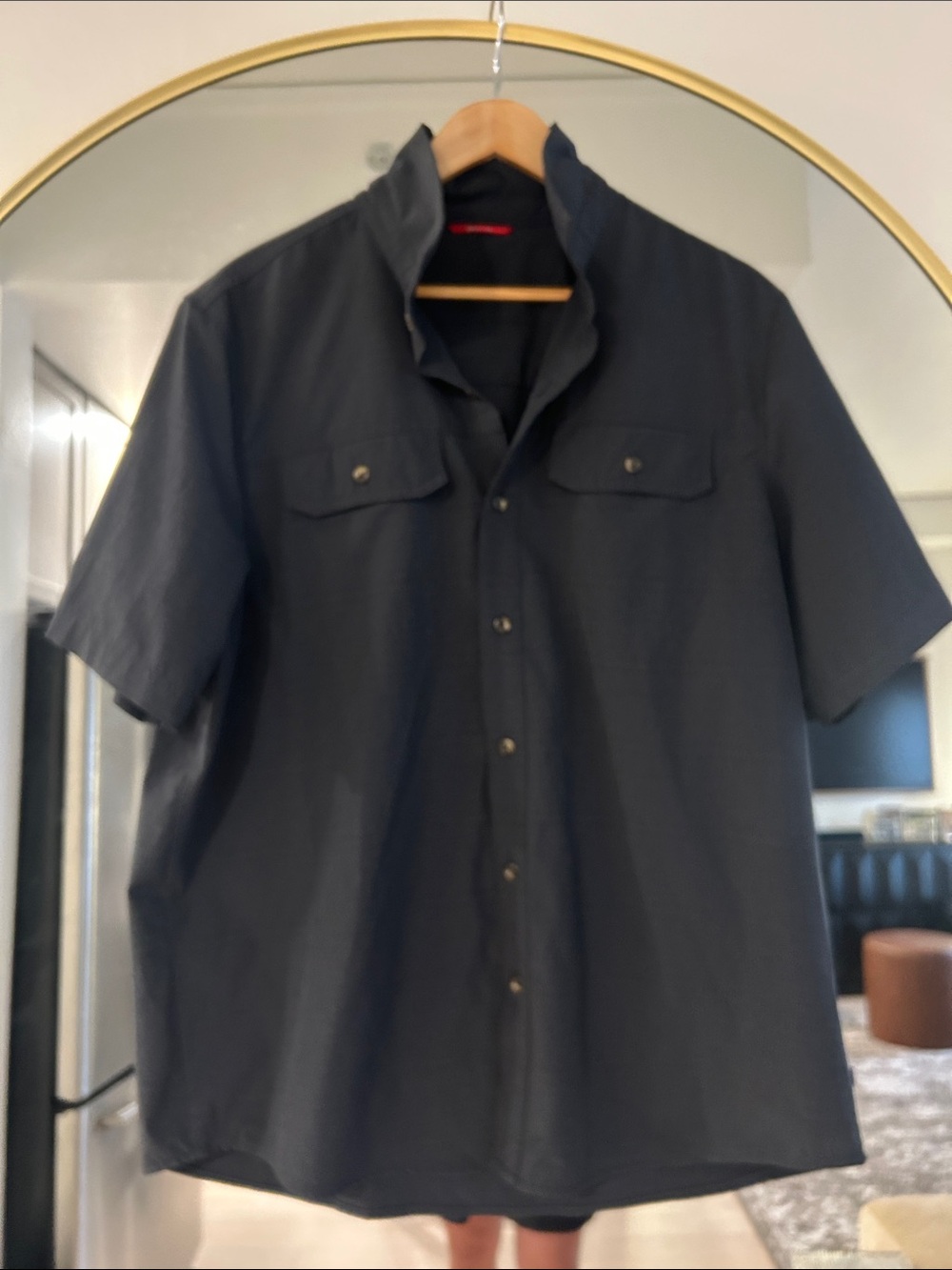 Gerry Weber Men's Short Sleeve Button-Down Shirt in dark grey